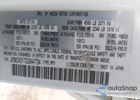 2016 Mazda Cx-5 Grand Touring from USA, damaged, VIN JM3KE4DY7G0844734